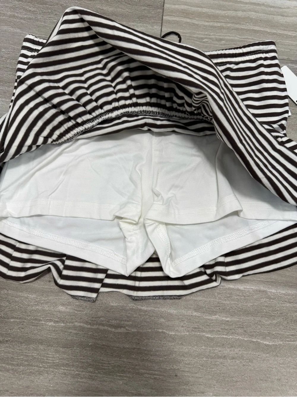 Striped Black and White Ruffle Skirt with Drawstring